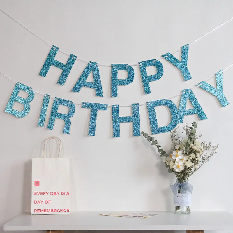 Happy Birthday Banners Glitter Paper Garland Flags Banners Party Decoration Baby Shower Photo Booth Hanging Decorations Supplies