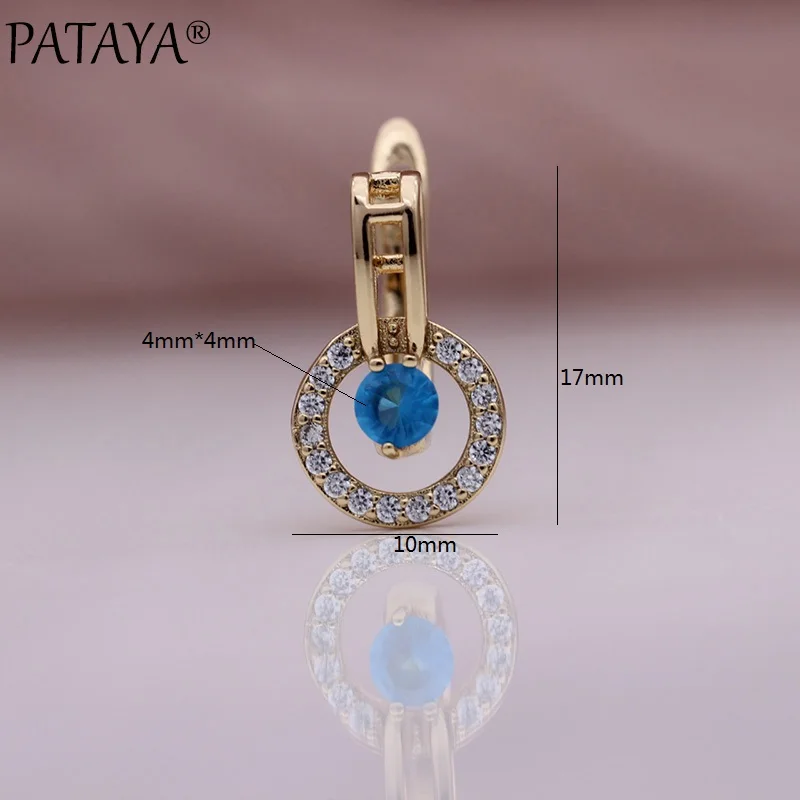 PATAYA New Sea Blue Round Natural Zircon Dangle Earrings Women Hollow Unique Earring 585 Rose Gold Color Fine Fashion Jewelry