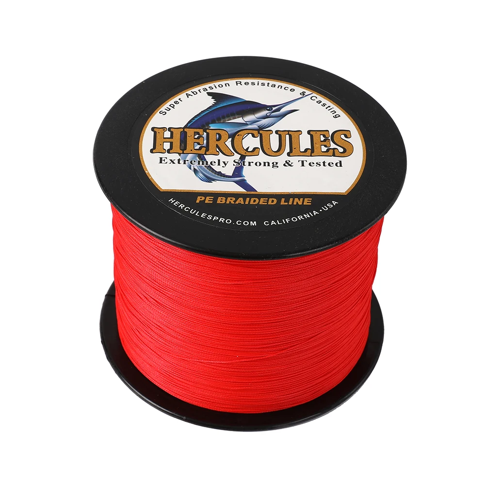 Hercules-Braided Fishing Line Cord,  Red PE Braid, 4 Strands, 100m, 300m, 500m, 1000m, 10LB, 15LB, 20LB, 25LB, 30LB, 40LB, 80LB