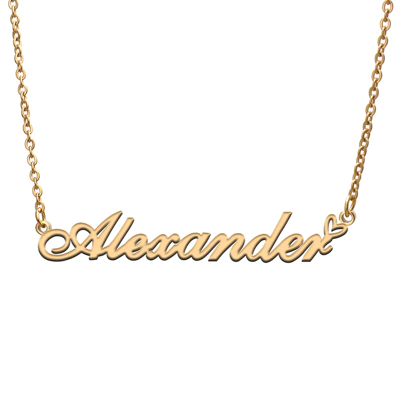 Alexander Name Tag Necklace Personalized Pendant Jewelry Gifts for Mom Daughter Girl Friend Birthday Christmas Party Present