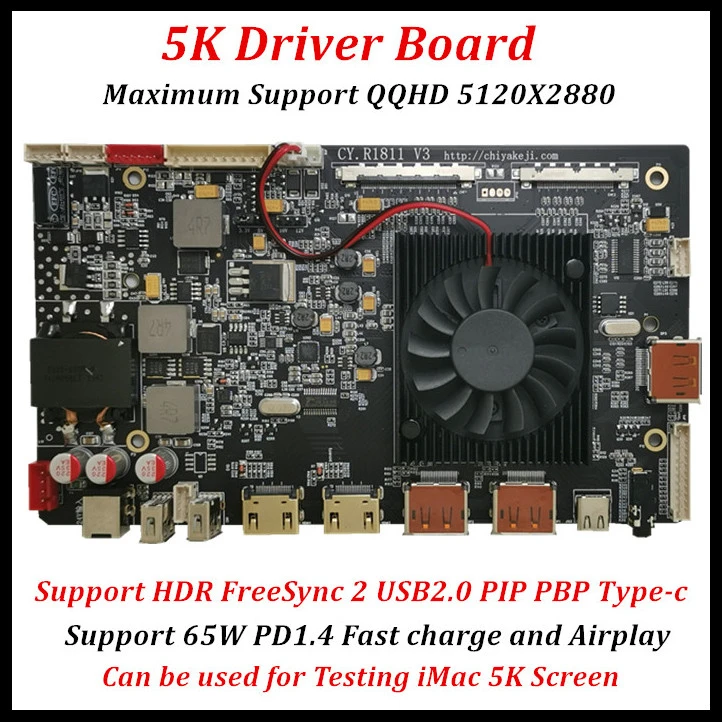 5K universal HD driver board Type-c HDR Freesync EDP VBO 4K 144Hz DP1.4 LCD driver board for LM270QQ1 Support Macbook Pro M1