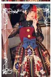 Gothic tea party sweet lolita dress vintage bowknot printing high waist victorian dress kawaii girl gothic lolita jsk loli cos