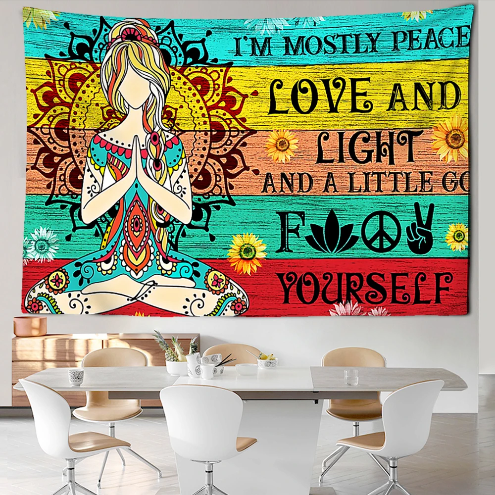 

Lndian Buddha Statue 7 Chakra Girl Tapestry Psychedelic Wall Mount Yoga Bohemia Home Aesthetics Room Decor