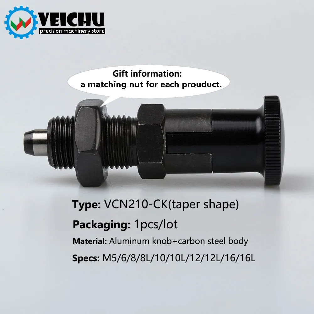 Taper Shape Self-Locking Spring Pins Black Aluminum Knob Indexing Plungers Carbon Steel Screw Bolts With Nut