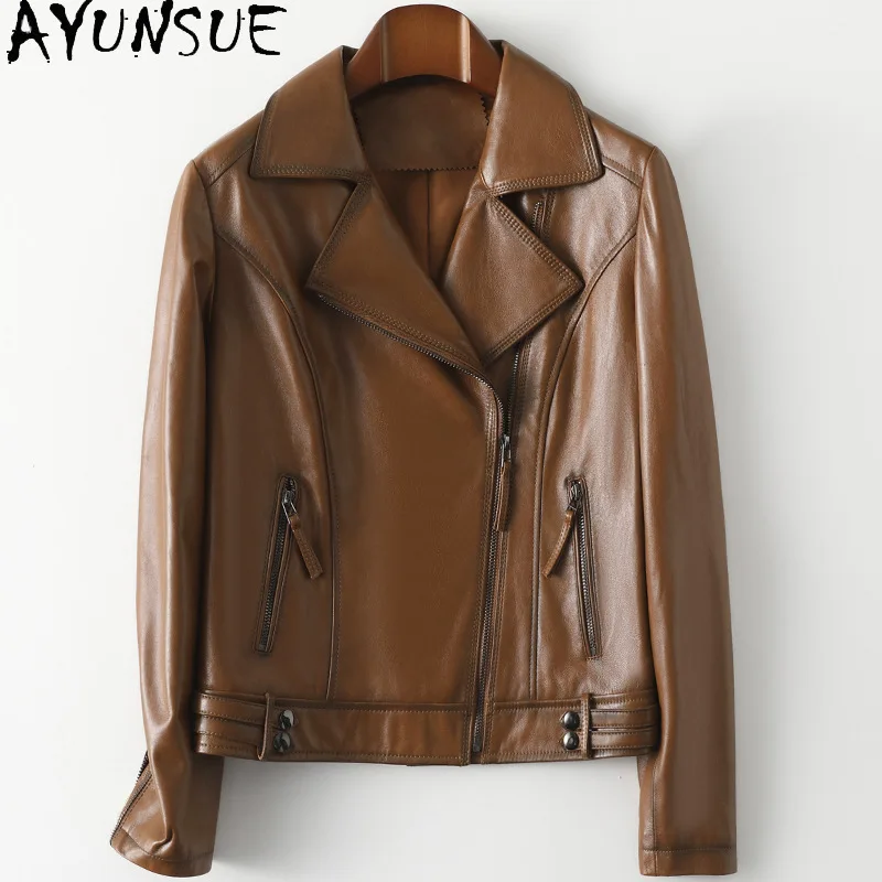 AYUNSUE 100% Echtem Schaffell Leder Jacke Frauen Frühling Herbst 2021 Kurze Motorrad Jacken für Frauen Casaco Feminino Gxy337