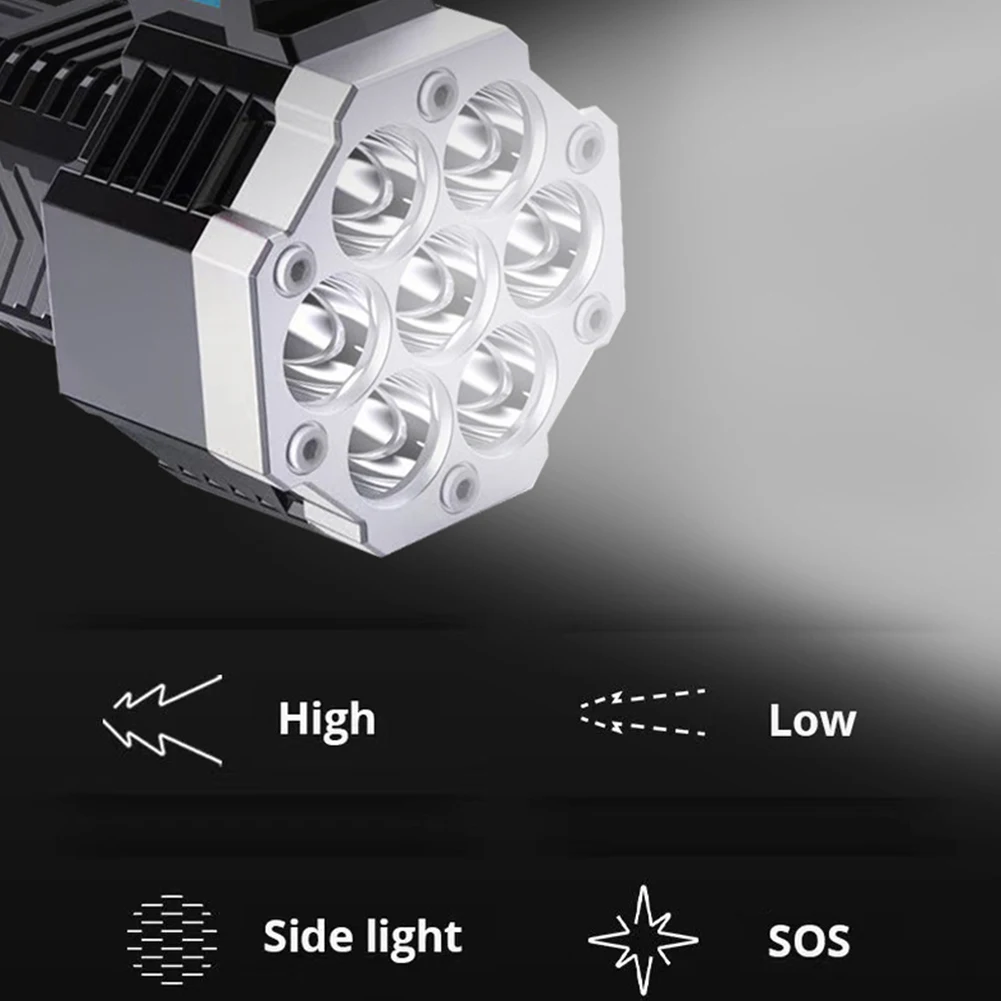 Linterna LED de alta potencia, luz lateral COB, iluminación exterior ligera, ABS, 7LED, recargable, 400LM