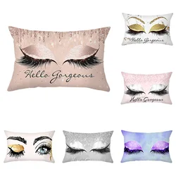 Eyelash Printed Polyester Lumbar Pillow Cushion Cover 30x50cm  Fashiom Women Make-up Seat Decor Rectangle Throw Pillowcase