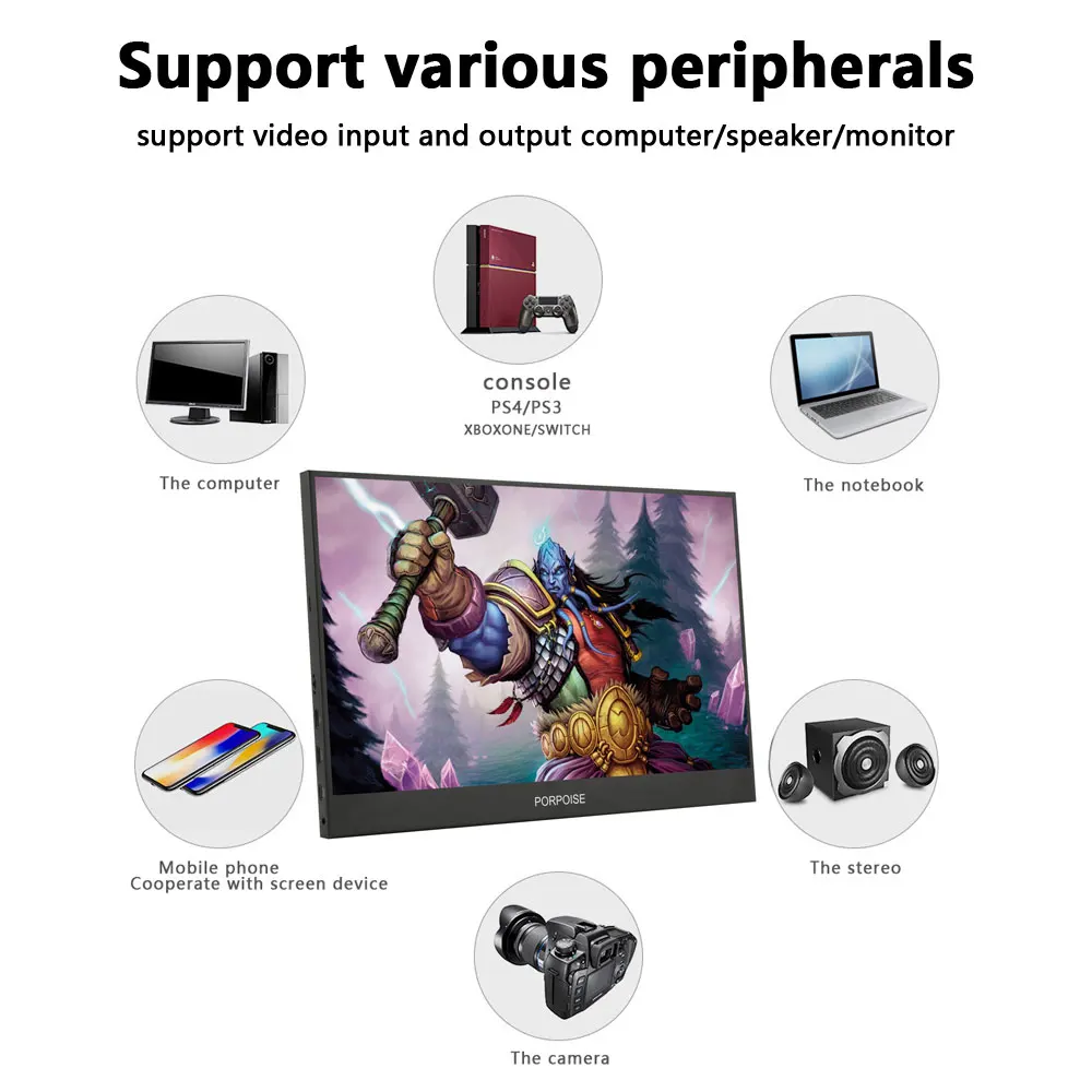 PORPOISE 15.6-17.3“  USB 3.1 Type-C screen portable monitor for Ps4 Switch Xbox phone gaming monitor Laptop LCD display