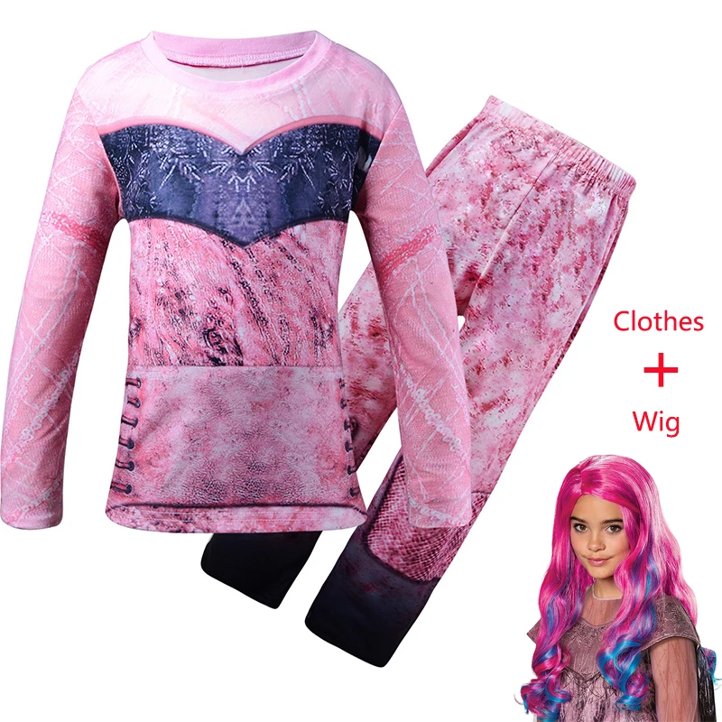 Descendants 3 Halloween Costume for Kids Mal Bertha Cosplay Fantasia Clothing Girl Casual Home Wear Pajama Set Shirts + Pants