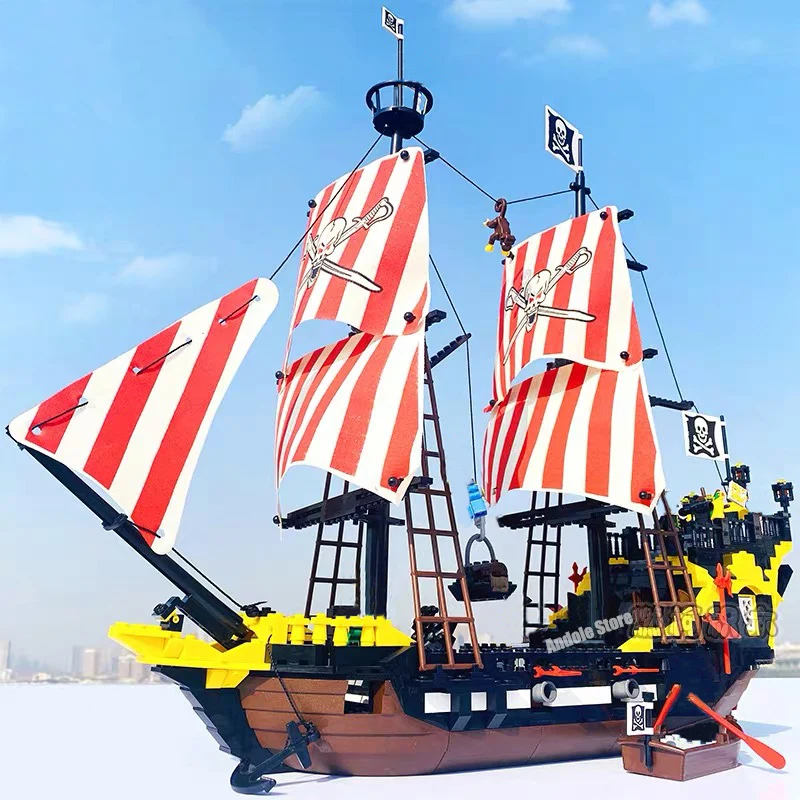 Ideas Enlighten Big Black Pearl Pirate Ship Building Block Military Pirates Royal Guards Battle Castle Boat Model Bricks Toy