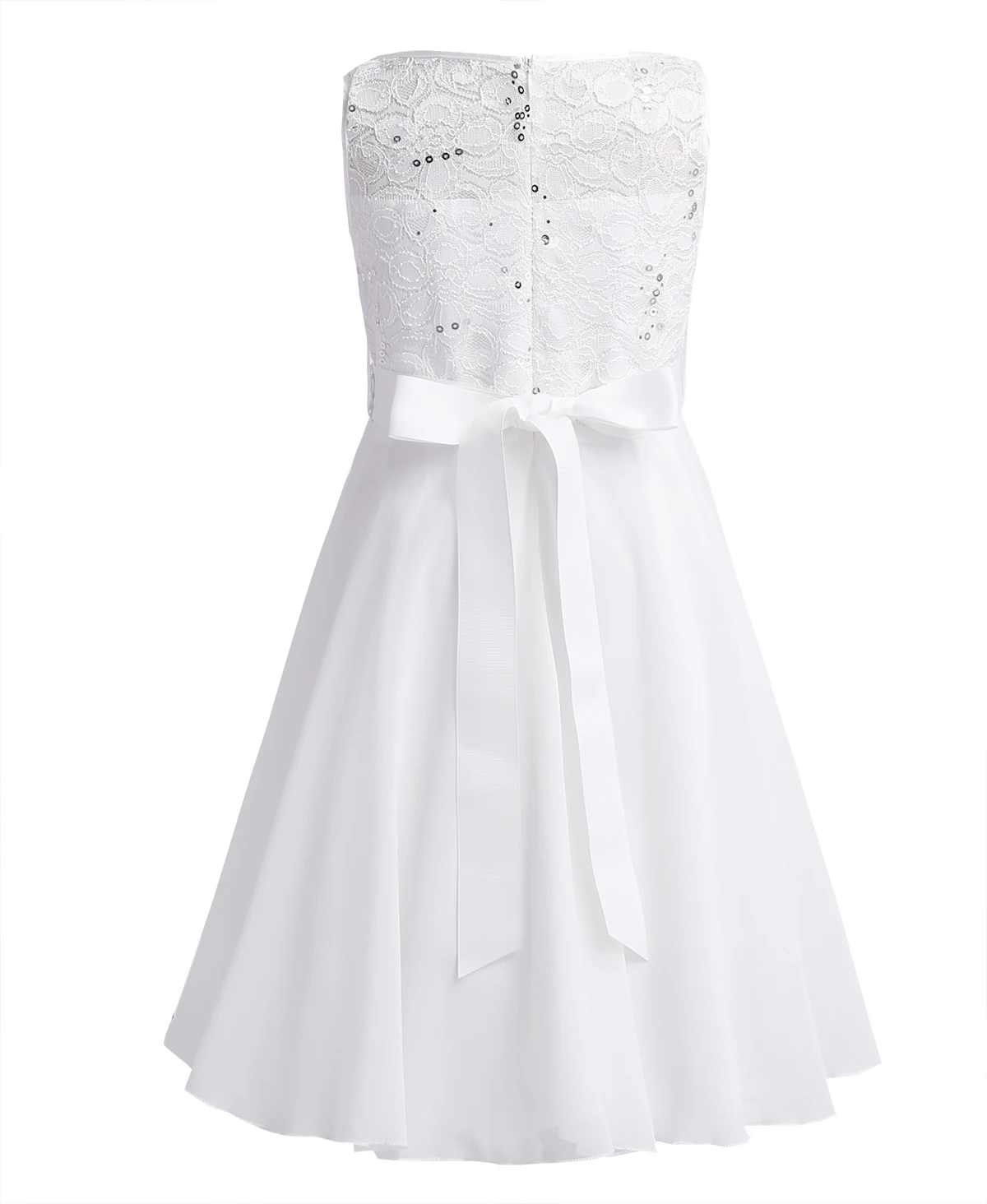 White Ivory Flower Girl Lace Sleeveless Dress Little Girls Kids Children Bridesmaid Wedding Party Pageant First Communion Dress