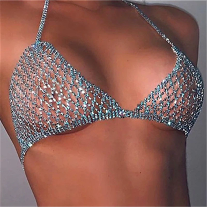 Luxury Mesh Rhinestone Body Chain Bra Fashion Crystal Bikini Harness Lingerie Sexy Breast Chain Woman Valentine's Day Gift