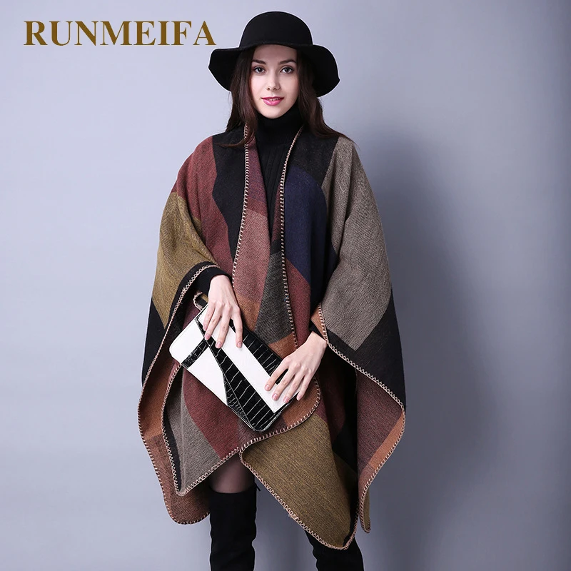 

2020 New Fashion Winter Warm Plaid Ponchos And Capes For Women Oversized Shawls Wraps Cashmere Pashmina Female Bufanda Mujer