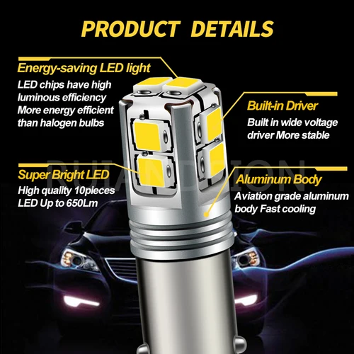 Imagen 2 del producto Luces LED de marcha atrás para estacionamiento, Canbus BAY9S BA9S BAX9S, H6W H21W T4W 3030 10SMD, 3W, blanco ámbar, AC/DC 12V-24V, 2 uds.