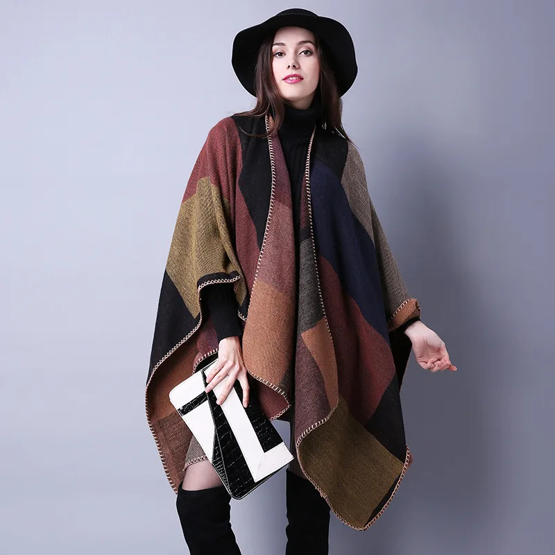 Ponchos Winter Ruanas Para Mujer Womens Shawl Female Capes Imitation Cashmere Cloak Thickening Warm Coat Ladies Pashmina Poncho