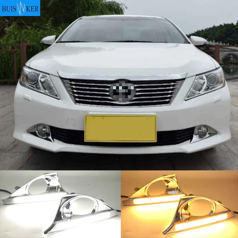 

2Pcs DRL For Toyota Camry 2012 2013 2014 Daytime Running Lights fog lamp cover with yellow turn signal daylight