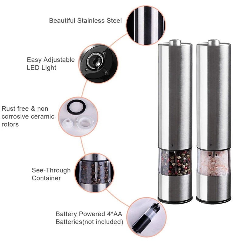 Electric Salt And Pepper Grinder Electronic Adjustable Vibrator Grinder-automatic One-handed Operation мельница для специй