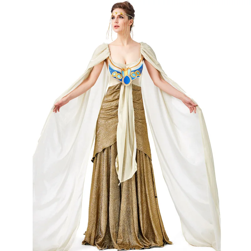 Womens Teens Girls Ancient Egypt Egyptian Golden Cleopatra Queen Of The Nile Costumes Halloween Mardi Gras Party Dress