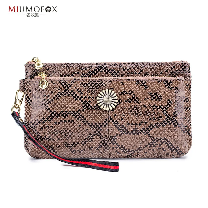 2022 Double Layer Fashion Women Wallets Snake Skin Women Wallet Long Clutch Ladies Purse Sun Fower Luxury Mooney Bag Coin Purses