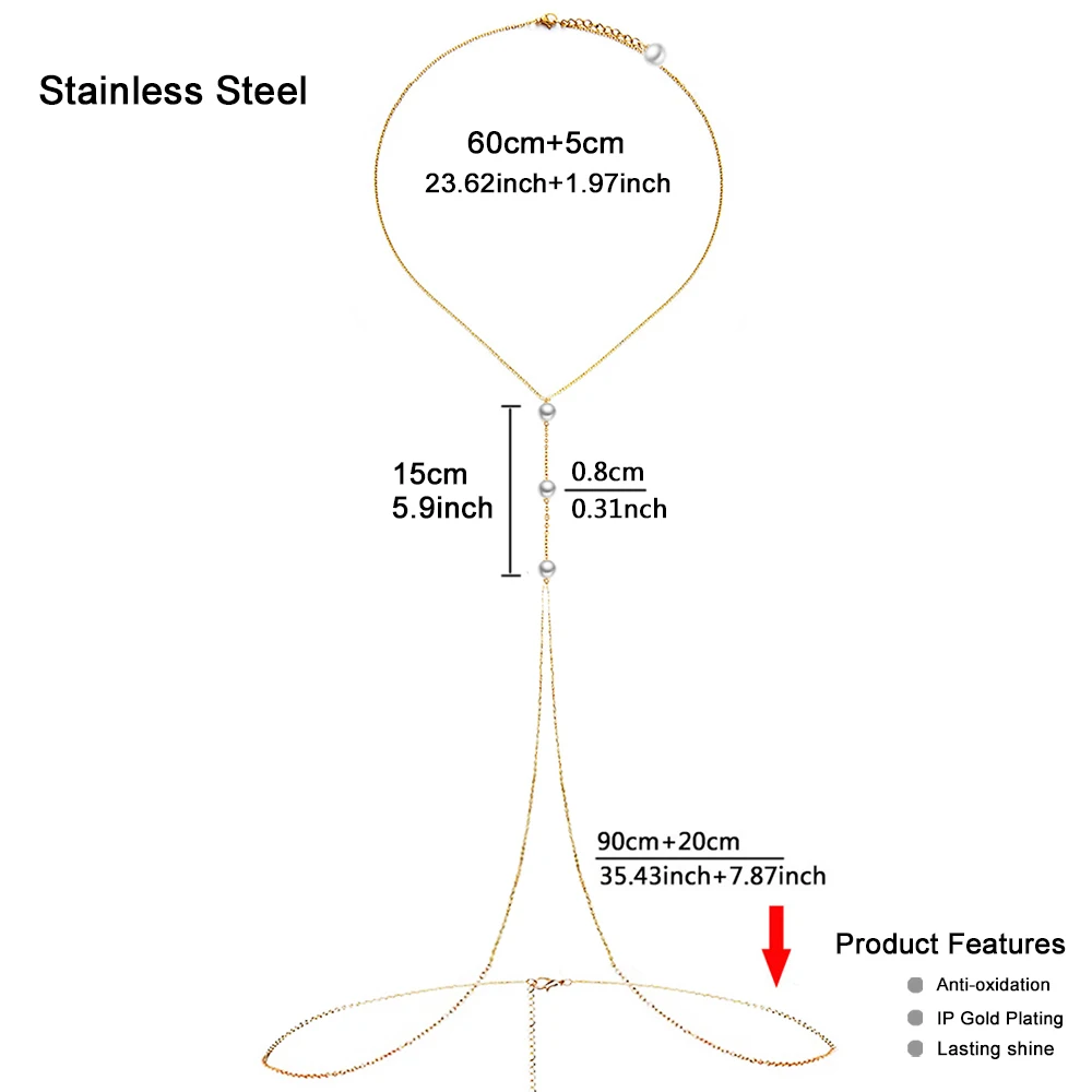 ミナママ-女性用フェイクパールボディチェーン,ステンレススチール,セクシーなビキニ,ビーチパール,ボディジュエリー,新しいスタイル,夏