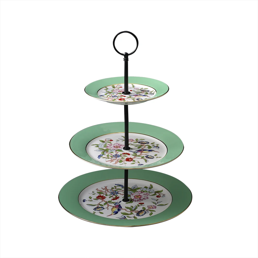 European style Afternoon Cake Stand Dishes for Serving Tableware Plates for Food Bone China Dishes