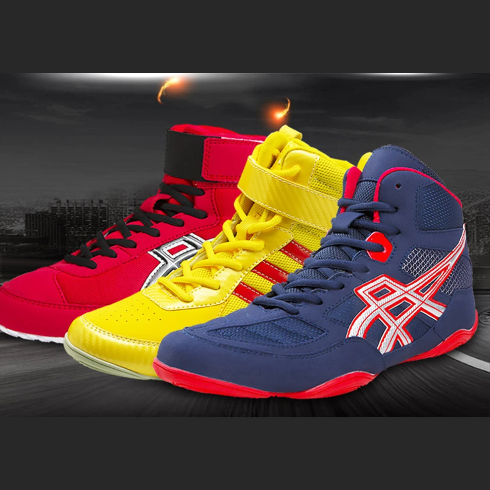 2022 New Professional Fighting Wrestling Shoes Size 30-45 Women High Top Boxing Shoes Outsole Yellow Boots Men Sports Support