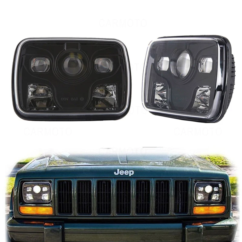 5x7 inch 7'' Square headlight Hi/Lo Beam for 86-95 for Jeep Wrangler YJ and 1984-01 Jeep Cherokee XJ for MJ Comanche GMC Savana