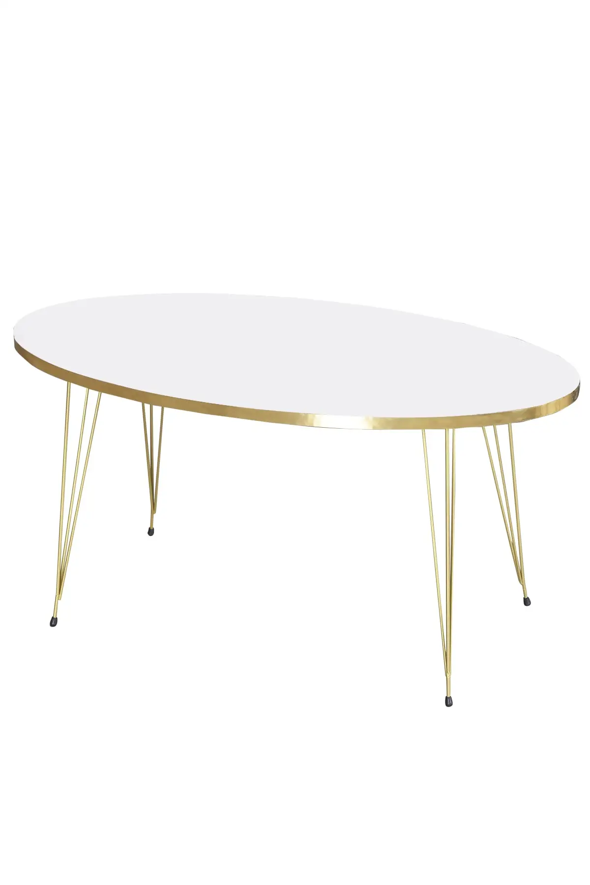 Zigon – ensemble Table basse, Ellipse blanche, pied en fil doré