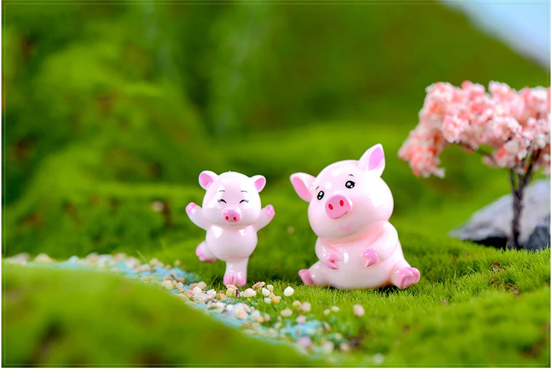 4 Pcs Pig Family Plant Cake Car Gift Decoration Pigs Year Cartoon Pendant Powder Pig Resin Crafts