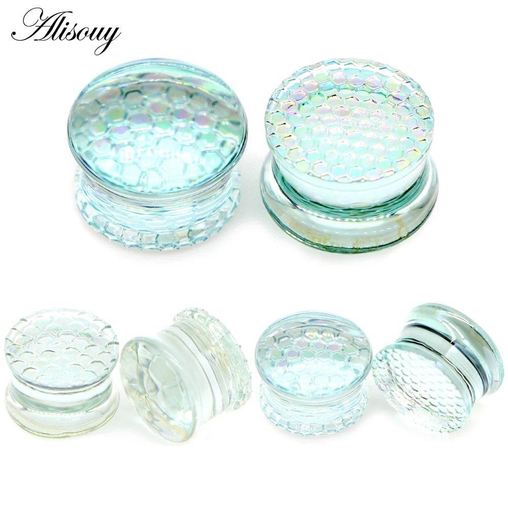 Alisouy 2PC Fashion Transparent Round Glass Ear Plugs Tunnel Strechers Expander Unisex Fake Earrrings Gift Piercing Body Jewelry