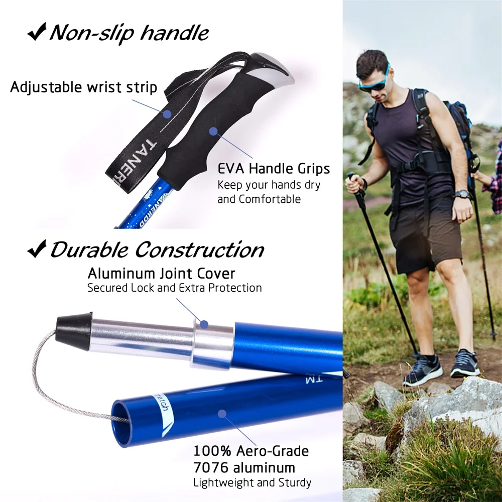 Anti Shock Walking Stick Hiking Trekking Trail Ultralight 4-section Adjustable Canes Aluminum Alloy Folding Cane Walking Sticks