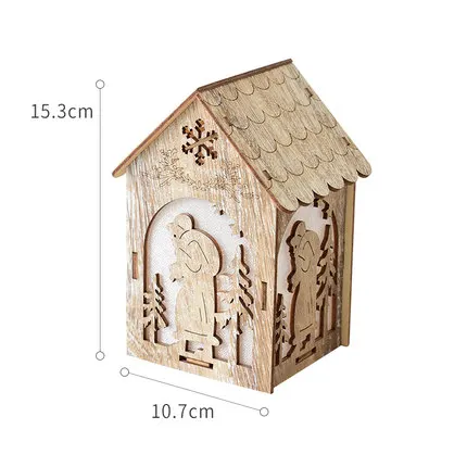 Christmas LED Light Wooden House Luminous Cabin Christmas Decorations Home Decor Night Lamp Pendant Prop Led Candle Gift