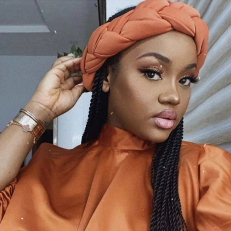 Przesadna opaska na głowę z dużym warkoczem Afrykańska czapka z turbanem z surowego jedwabiu dla kobiet Lady Nigeria Ślub Impreza Nakrycie głowy Kobieca opaska na głowę Mujer