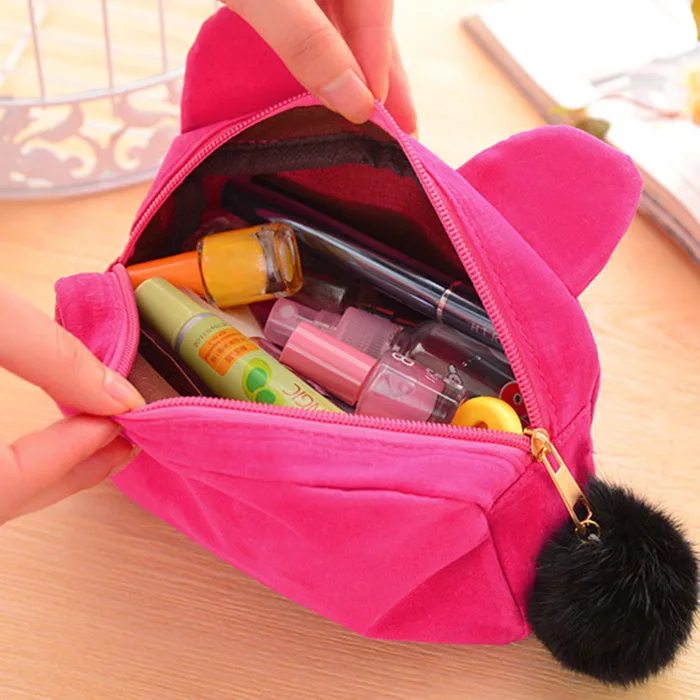 Bolsa de maquillaje de moda para mujer, bolso de cosméticos con monedero de gato de dibujos animados, estuche de almacenamiento portátil, bolso de viaje con cremallera para bolígrafo, novedad