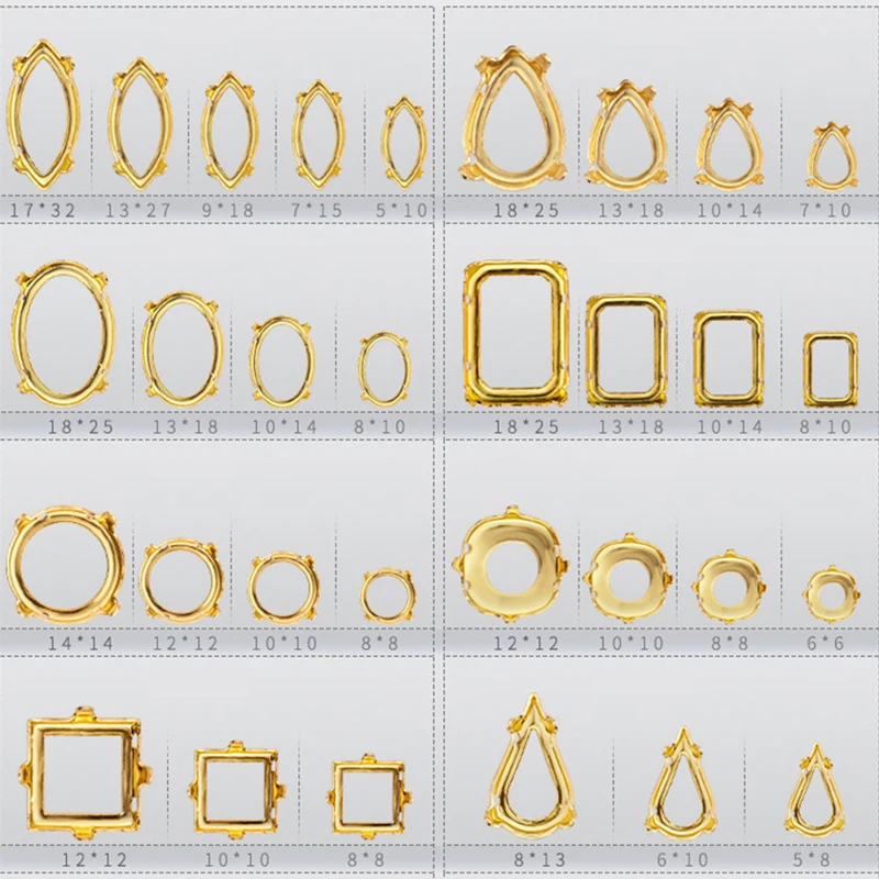 Rhinestones Metal Base Copper Empty Claw Settings for Fancy Stones Golden Round Drop Oval Shape Claw