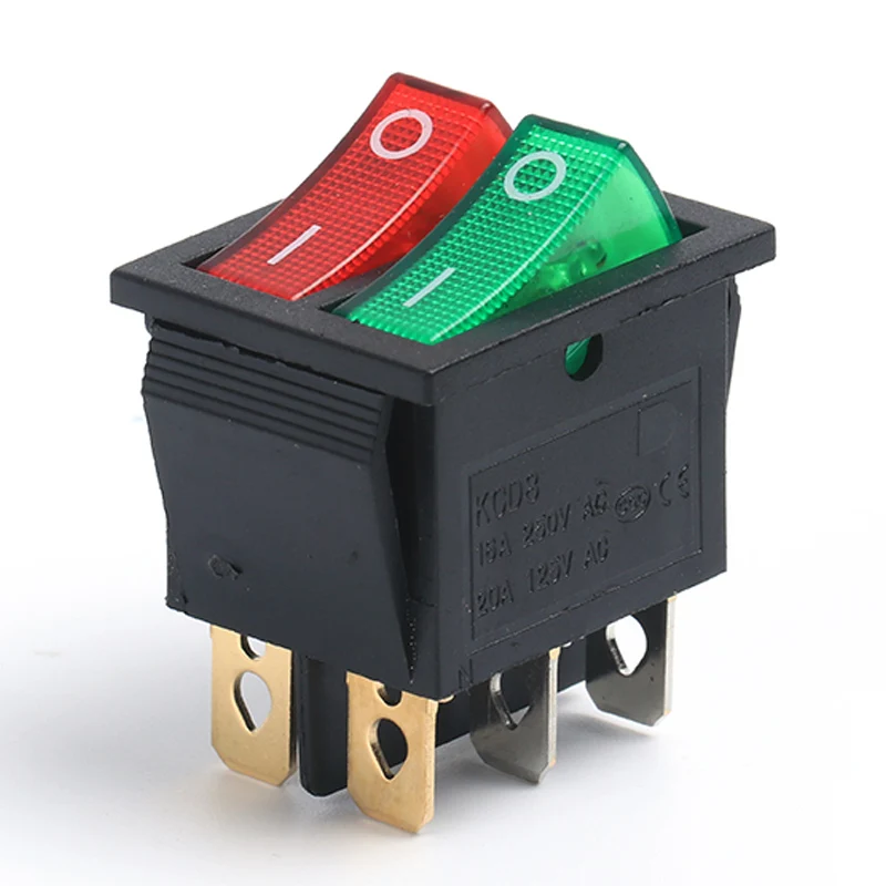 New KCD4 6Pins ON OFF ON Rocker Switch 20A 4Pins On off Electric Power push button Switch with Light Green Red 15A 31*25mm