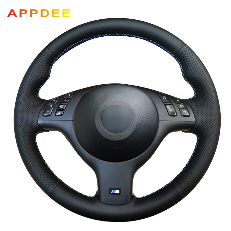 APPDEE Black Artificial Leather Hand-stitched Steering Wheel Cover for BMW E46 E39 330i 540i 525i 530i 330Ci M3 2001 2002 2003