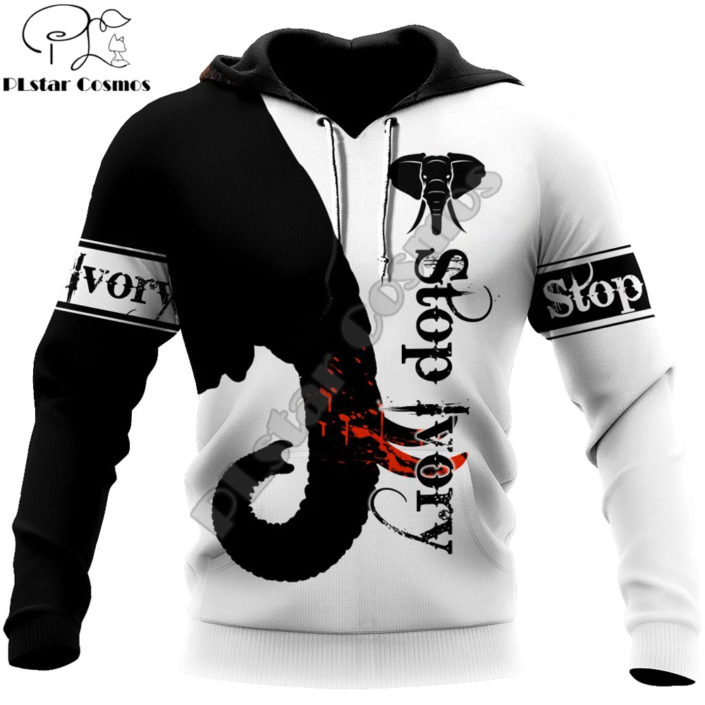 Fashion Autumn Hoodies Premium Elephant Stop Ivory 3D Printed Mens Sweatshirt Unisex Zip Pullover Casual Jacket DW0197