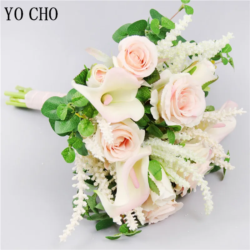 YO CHO Rosa Rose Calla Lilie Blume Bouquet Handgemachte Braut Hochzeit Bouquet Blume Home Party Decor Neueste Design Hochzeit Liefert