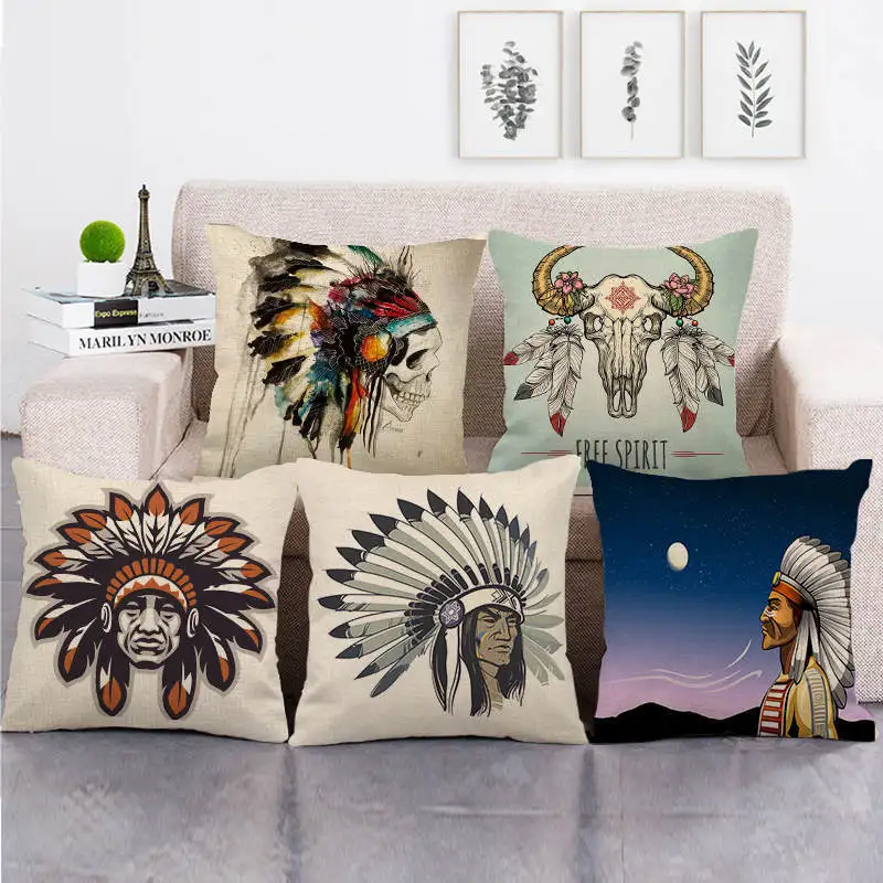 

Indians Printed Square Throw Pillow Cover High Quality Cushion Covers Dreamcatcher Art Car Pillows Seat Car Decor Pillow Case