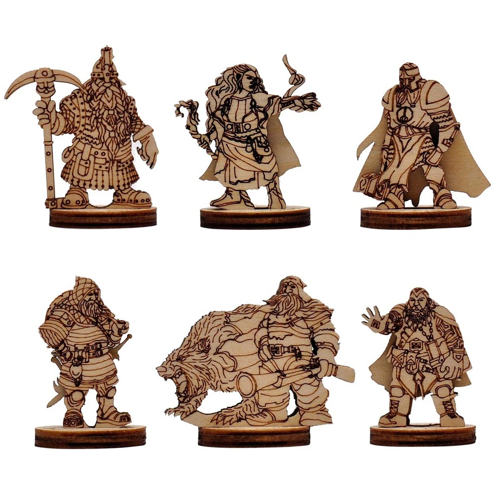 D&D Fantasy Miniatures Wood Laser Cut Figures 6PCS Set 28mm Scale for Eberron Campaign