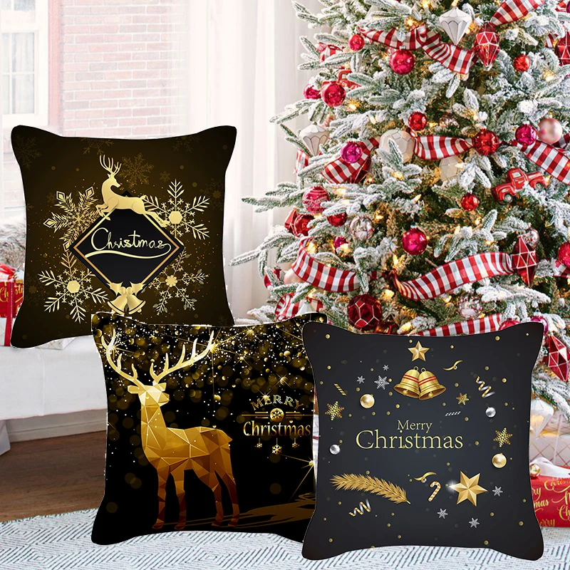 45*45cm Christmas Pillow Cover Black Gold Series Pillowcase Without Pillow Core Pillows Decor Home Cojines Decorativos Para Sofá