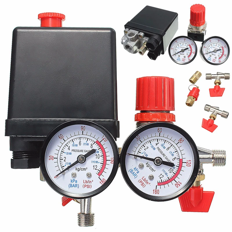 175psi Air Compressor Pump Pressure Valve Vertical Cross Control Switch 12 Bar 240V Manifold Relief Regulator With Gauges Switch