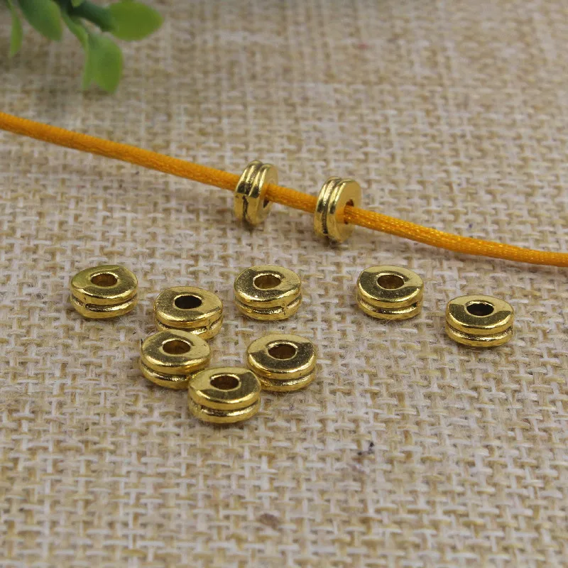 100pcs/Lot Double Layer Flat Round Loose Spacer Beads 6mm Antique Bronze/Gold/Silver Color Charm Shim Beads DIY Jewelry Findings