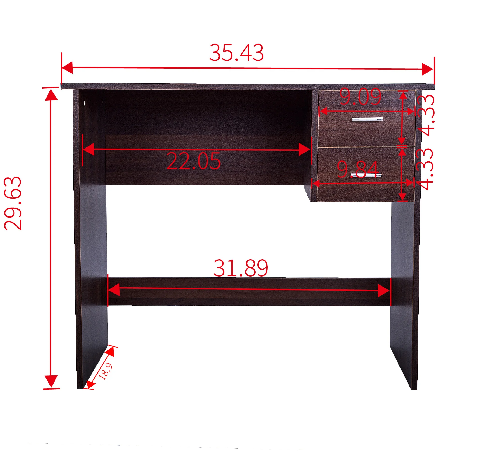 PC Laptop Computer Desk 90x48x75CM Study Table with 2 Pull Out Storage Drawers&Stable Wooden Frame OAK/Walnut Color[US-W]