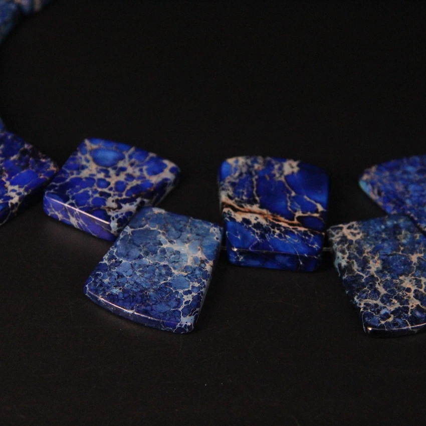 15pcs Lapis Blue Impression Jaspers Top Drilled Trapezoid Slab Beads,Ocean Sediment Emperor Stone Graduated Necklaces Jewelry