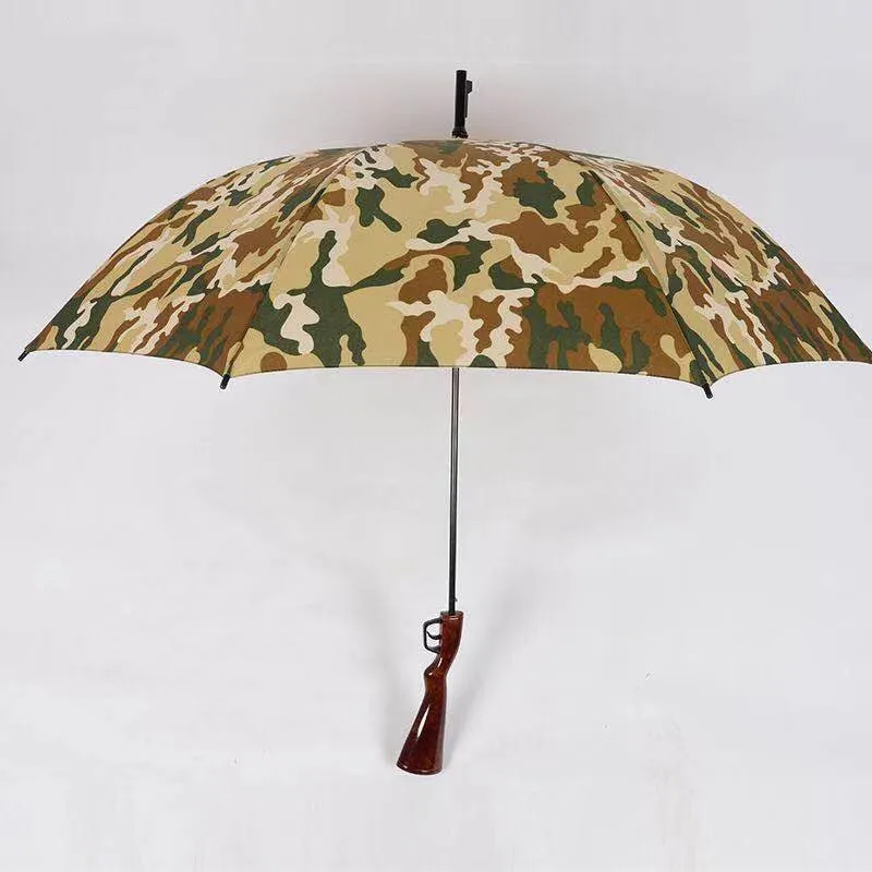 Rifle imitation wooden(plastic) handle gun umbrella sunscreen anti-thunder windproof fiberglass camouflage military long parasol