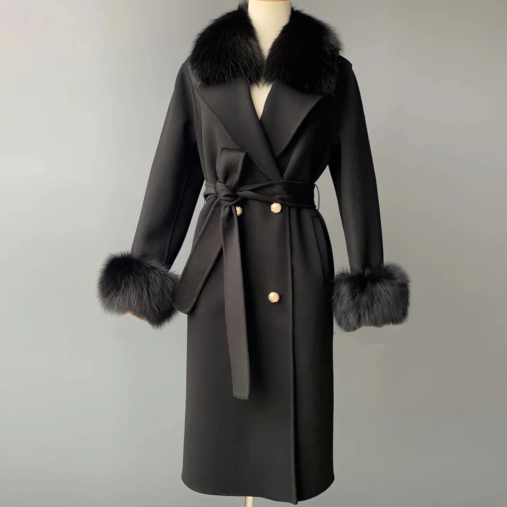 Manteau Fourrure Renard Noir Sibérie - Taille M-L, Longueur 130 Cm, Occasion Bon état
