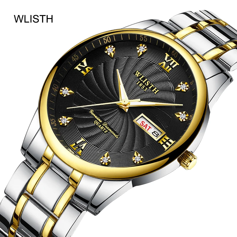 WLISTH Couple Watch Luminous Waterproof Casual Diamond Double Calendar Business Quartz Watch For Men Reloj Hombre Women Clock