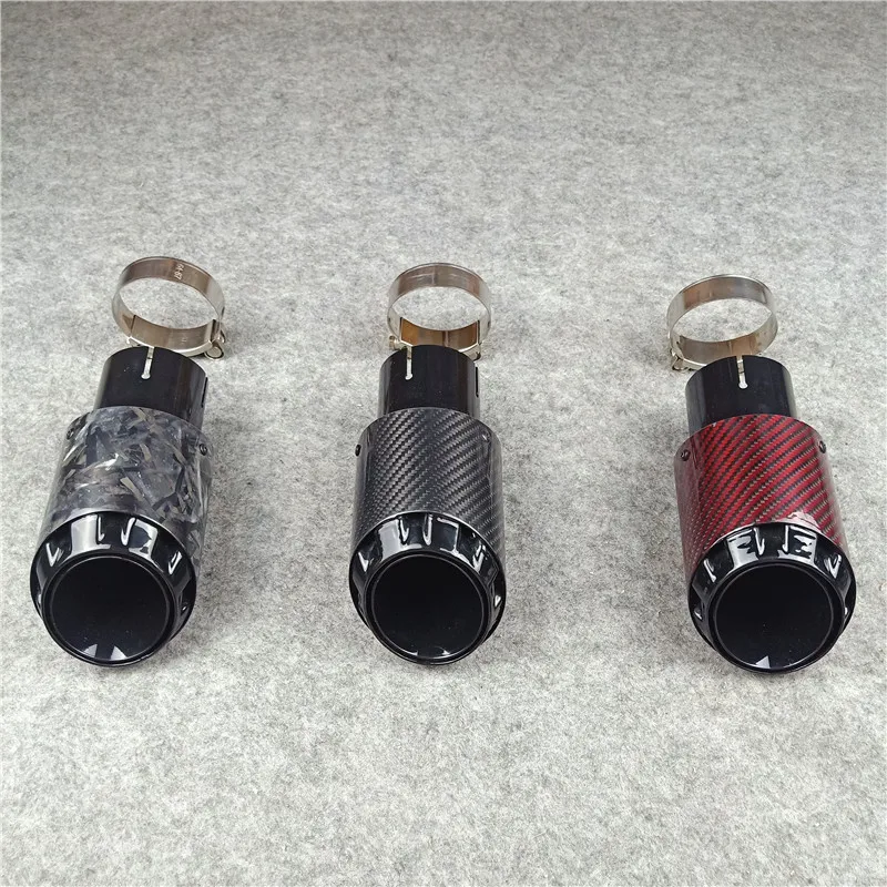 1 Piece High Quality Tailpipe Nozzles Exhaust Pipe Forged Carbon Fiber Muffler Tip Red Glossy Black Tails Throat